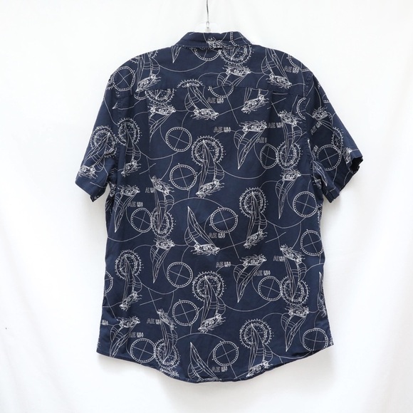 American Eagle Nautical print shortsleeve men's shirt navy blue L Large cotton - Picture 5 of 10